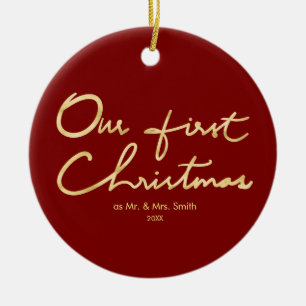 Onze eerste kerstfeestdagen met Gold Pas getrouwd Keramisch Ornament