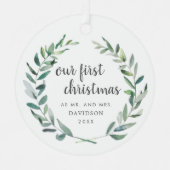 Onze eerste kerstfeestelijke Pas getrouwd Greenery Metalen Ornament (Voorkant)