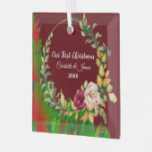 Onze eerste kerstfeestelijke Waterverf Groene Wrea Glas Ornament (Voorkant links)