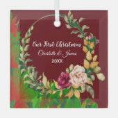 Onze eerste kerstfeestelijke Waterverf Groene Wrea Glas Ornament (Voorkant)