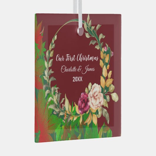 Onze eerste kerstfeestelijke Waterverf Groene Wrea Glas Ornament (Voorkant Rechts)