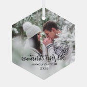 Onze eerste kerstfeestfoto glas ornament (Achterkant)