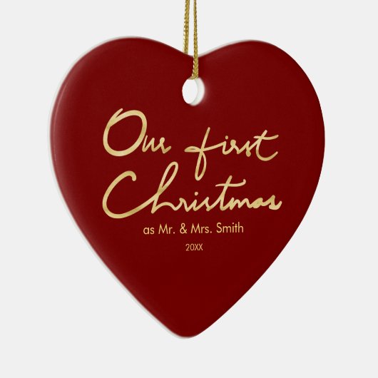 Onze eerste kerstfeestjes Gold Pas getrouwd — hart Keramisch Ornament (Rechts)