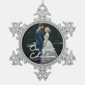 Onze eerste kerstfoto Chic Keepomwille Tin Sneeuwvlok Ornament (Voorkant)