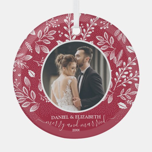 Onze eerste kerstfoto Cranberry Glas Ornament (Voorkant)