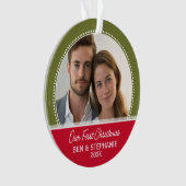 Onze eerste kerstfoto - dubbelzijdig ornament (voorkant)
