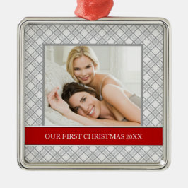 Onze eerste kerstfoto-feestdagen metalen ornament