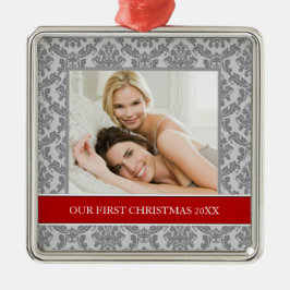 Onze eerste kerstfoto-feestdagen metalen ornament