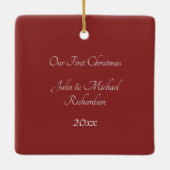 Onze eerste kerstfoto is aangepast keramisch ornament (Achterkant)