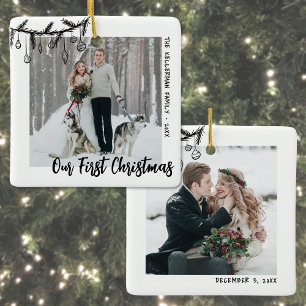 Onze eerste kerstfoto keramisch ornament