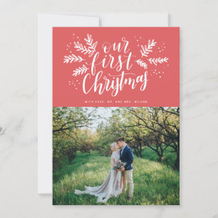 Onze eerste kerstfoto met handschrift Pas getrouwd Feestdagenkaart