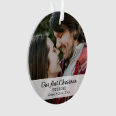 Onze eerste kerstfoto met modern script ornament (voorkant)