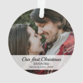 Onze eerste kerstfoto met modern script ornament (achterkant)