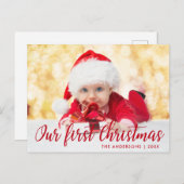 Onze eerste kerstfoto met rood script briefkaart (Voorkant / Achterkant)