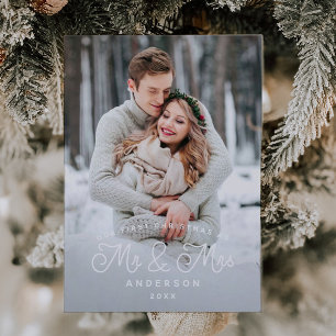 Onze eerste kerstfoto, Mr. en Mrs Wedding. Feestdagenkaart