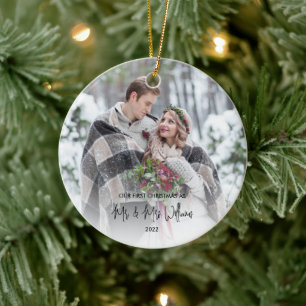 Onze eerste kerstfoto, Mr. en Mrs Wedding. Keramisch Ornament