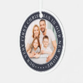 Onze eerste kerstfoto Nieuwe Thuishuisfamilie Foto Metalen Ornament (Voorkant links)