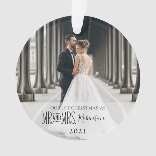 Onze eerste kerstfoto Pas getrouwd Ornament (voorkant)