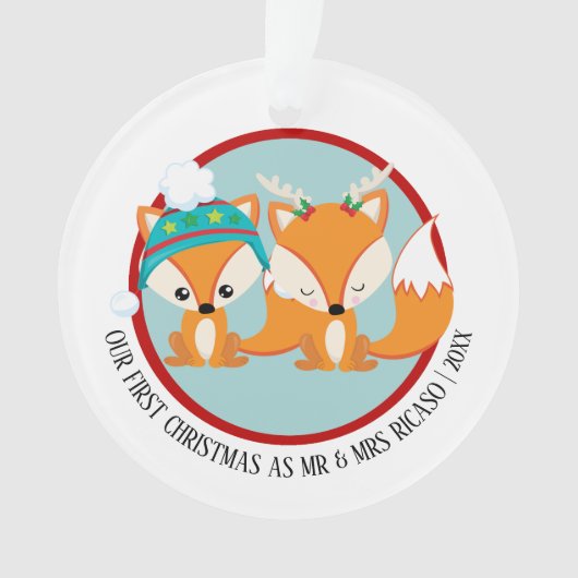 Onze eerste kerstfoto Red Fox op maat Ornament (voorkant)