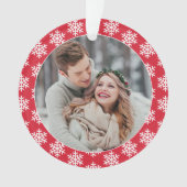 Onze eerste kerstfoto Red Snowflake Ornament (voorkant)