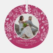 Onze eerste kerstfoto Roze Glas Ornament (Achterkant)