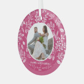 Onze eerste kerstfoto Roze Glas Ornament (Voorkant links)