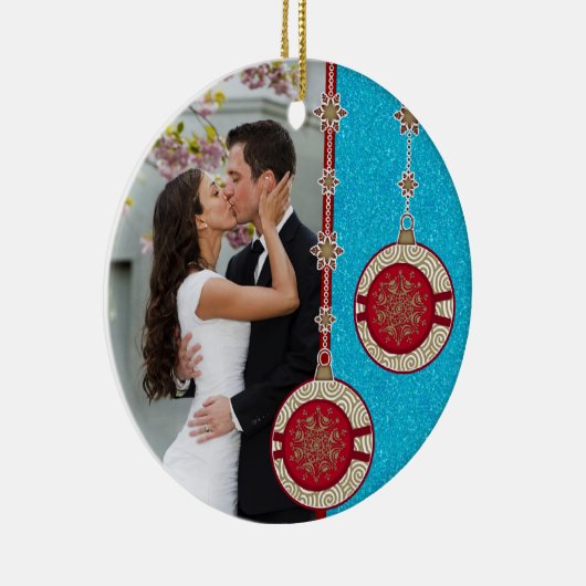 Onze eerste kerstfoto samen kerstversiering keramisch ornament (Rechts)