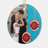 Onze eerste kerstfoto samen kerstversiering keramisch ornament (Links)