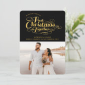 Onze eerste kerstfoto samen met Golden Script Feestdagenkaart (Staand voorkant)