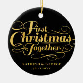 Onze eerste kerstfoto samen met Golden Script Keramisch Ornament (Voorkant)