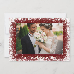 Onze eerste kerstfoto sneeuwfotografie Rood Feestdagenkaart