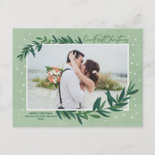 Onze eerste kerstfoto van de moderne botanische fo feestdagenkaart
