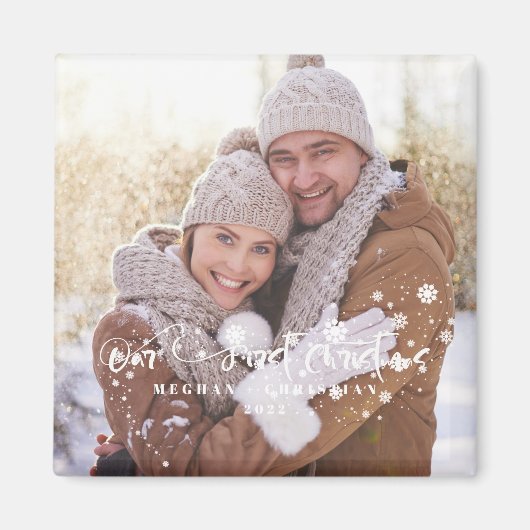 Onze eerste kerstfotofeestdag magneet (Voorkant)