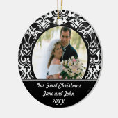 Onze eerste kerstfotoversiering keramisch ornament (Links)