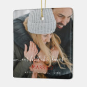 Onze eerste kerstgehuwde foto met briefte foto keramisch ornament (Links)