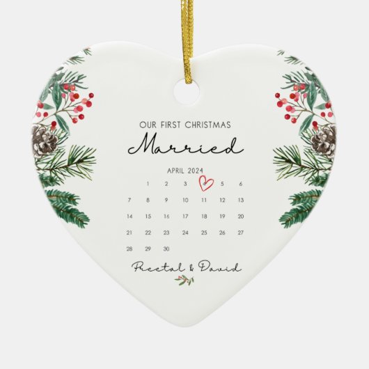 Onze eerste kerstgehuwde versiering keramisch ornament (Voorkant)