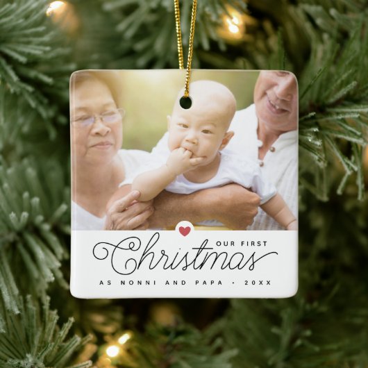 Onze eerste kerstgrootouders 2 Foto's Keramisch Ornament (Boom)
