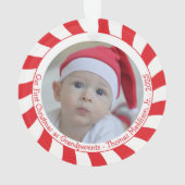 Onze eerste kerstgrootouders Candy Cane Foto Ornament (achterkant)