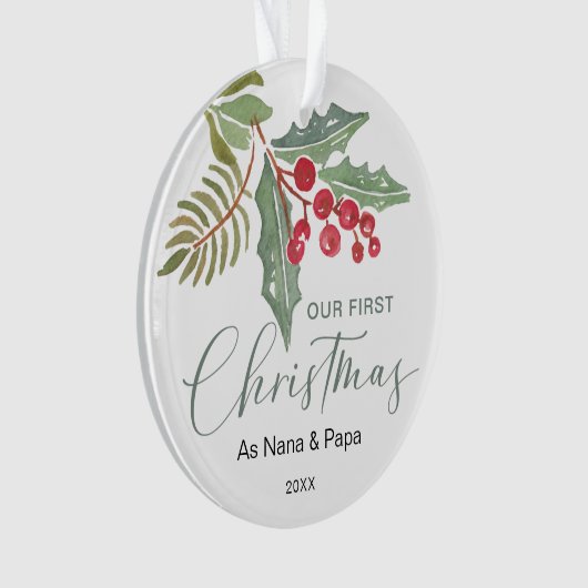 Onze eerste kerstgrootouders Winter Greenery Ornament (voorkant)