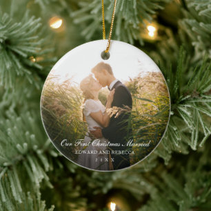 Onze eerste kersthuwelijksfoto Elegant Pas getrouw Keramisch Ornament