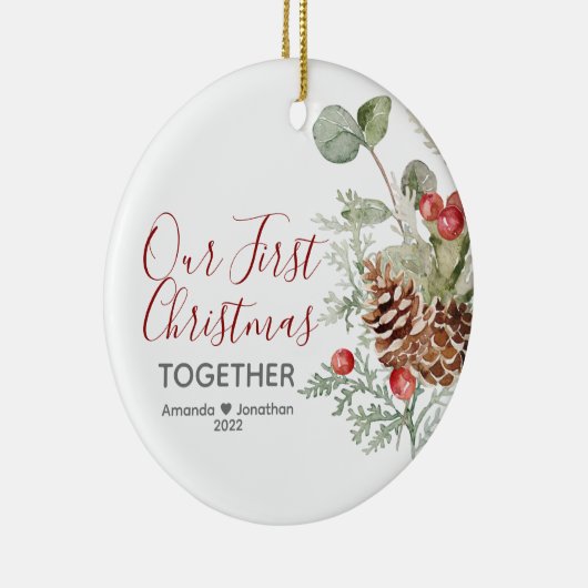 Onze eerste kerstkerstfeestflora keramisch ornament (Rechts)