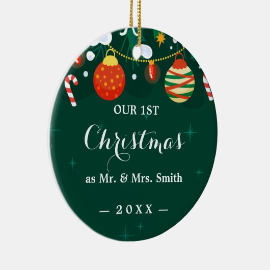 Onze eerste kerstkerstkerst met handschrift Kerstm Keramisch Ornament (Rechts)