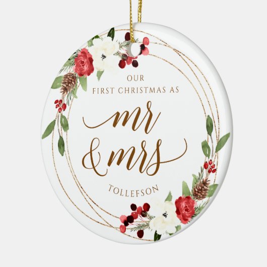 Onze eerste kerstkerstversiering met Pas getrouwd Keramisch Ornament (Links)