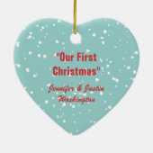 Onze eerste kerstliefhebberij, feestversiering keramisch ornament (Achterkant)