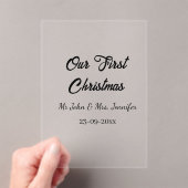 Onze eerste kerstman meneer en mevrouw koppel naam acryl uitnodigingen (Insitu (Draagbaar))