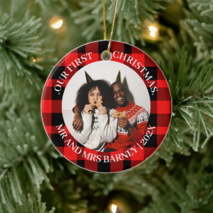 Onze eerste kerstman, Mr. en Mrs. nieuwgehuwd eleg Keramisch Ornament