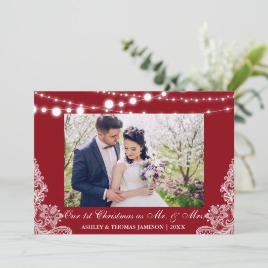 Onze eerste kerstman Mr. & Mrs Photo Card R Feestdagenkaart (Staand voorkant)