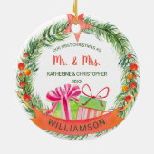 Onze eerste kerstman Mr. & Mrs. | Wreath Keramisch Ornament (Achterkant)