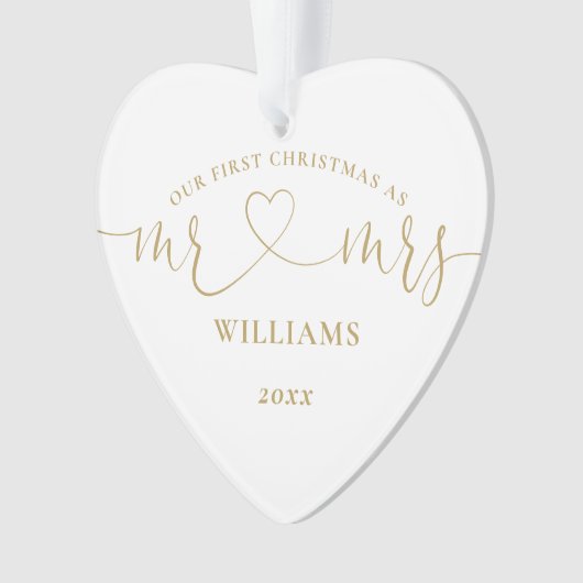 Onze eerste kerstman, Mrs Gold Love Heart Script Ornament (voorkant)