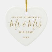 Onze eerste kerstman, Mrs Gold Signature Script Keramisch Ornament (Voorkant)